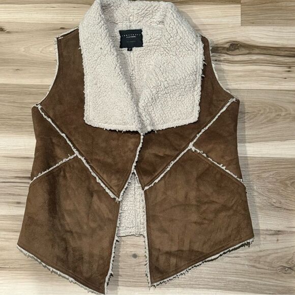 Sanctuary Faux Suede Sherpa Open Front Vest Women’s Medium - Picture 2 of 4